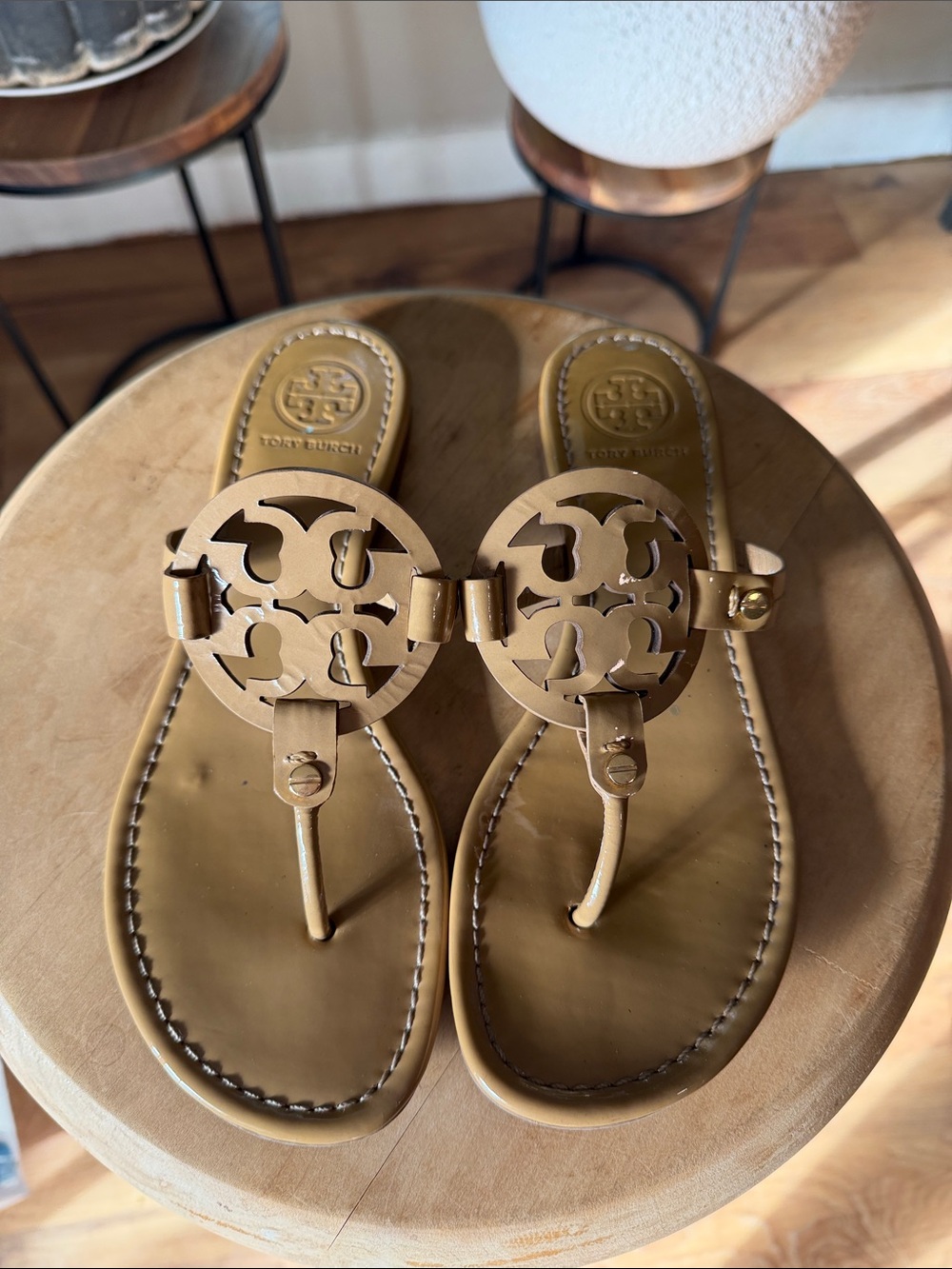 Tory Burch Beige Logo Thong Sandals